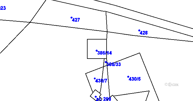 Parcela st. 386/14 v KÚ Kaliště, Katastrální mapa