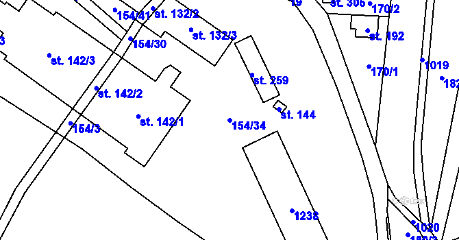 Parcela st. 154/34 v KÚ Kaliště, Katastrální mapa
