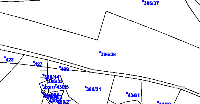 Parcela st. 386/38 v KÚ Kaliště, Katastrální mapa