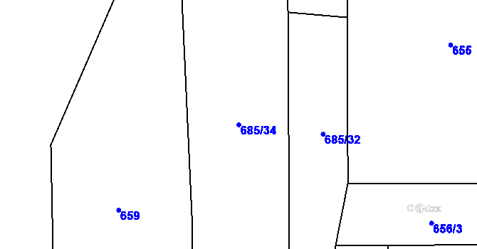 Parcela st. 685/34 v KÚ Kaliště, Katastrální mapa