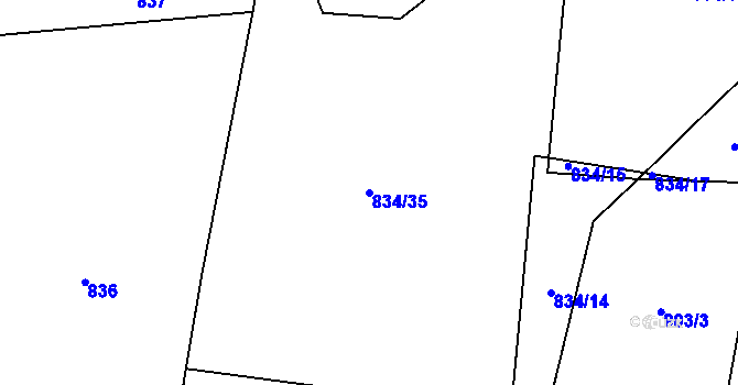 Parcela st. 834/35 v KÚ Kaliště, Katastrální mapa