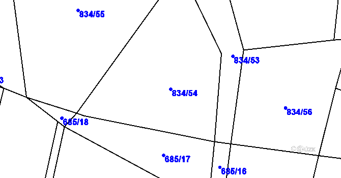 Parcela st. 834/54 v KÚ Kaliště, Katastrální mapa