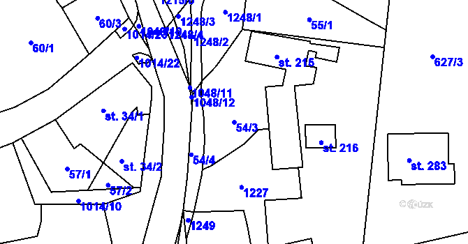 Parcela st. 54/3 v KÚ Kaliště, Katastrální mapa