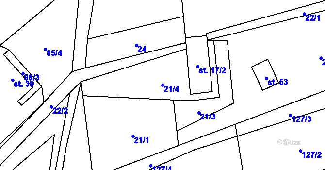 Parcela st. 21/4 v KÚ Býkovec, Katastrální mapa