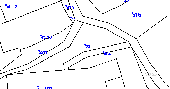 Parcela st. 23 v KÚ Býkovec, Katastrální mapa