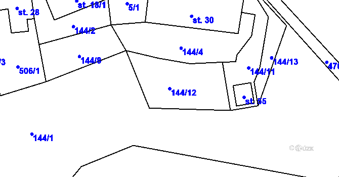 Parcela st. 144/12 v KÚ Býkovec, Katastrální mapa