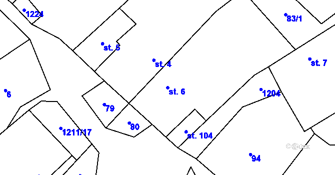 Parcela st. 6 v KÚ Kaliště u Horních Dubenek, Katastrální mapa
