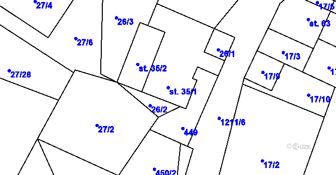 Parcela st. 35/1 v KÚ Kaliště u Horních Dubenek, Katastrální mapa
