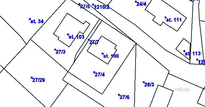 Parcela st. 100 v KÚ Kaliště u Horních Dubenek, Katastrální mapa