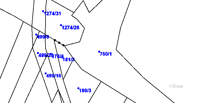 Parcela st. 750/1 v KÚ Kaliště u Horních Dubenek, Katastrální mapa