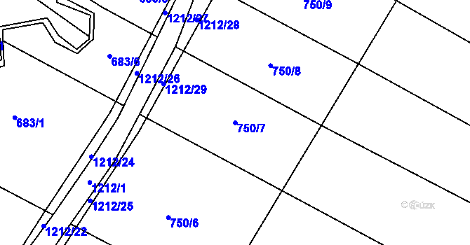 Parcela st. 750/7 v KÚ Kaliště u Horních Dubenek, Katastrální mapa