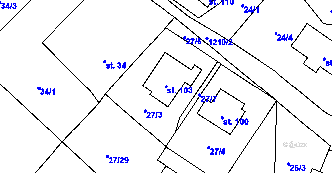 Parcela st. 103 v KÚ Kaliště u Horních Dubenek, Katastrální mapa