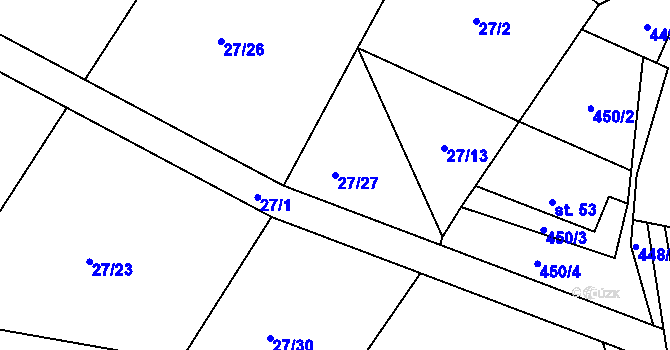 Parcela st. 27/27 v KÚ Kaliště u Horních Dubenek, Katastrální mapa