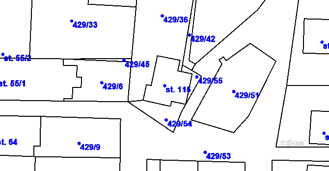 Parcela st. 115 v KÚ Kaliště u Horních Dubenek, Katastrální mapa