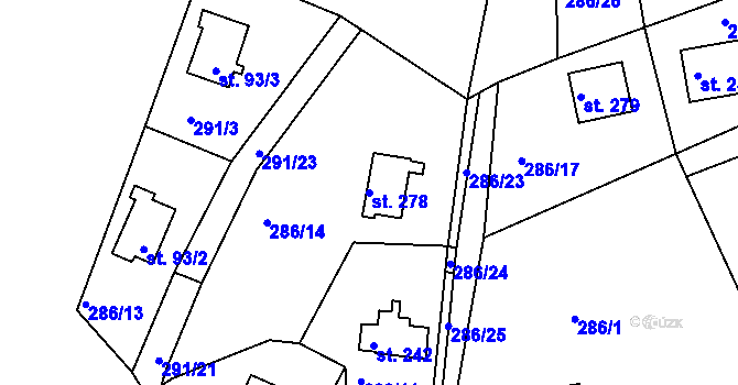 Parcela st. 278 v KÚ Kalivody, Katastrální mapa