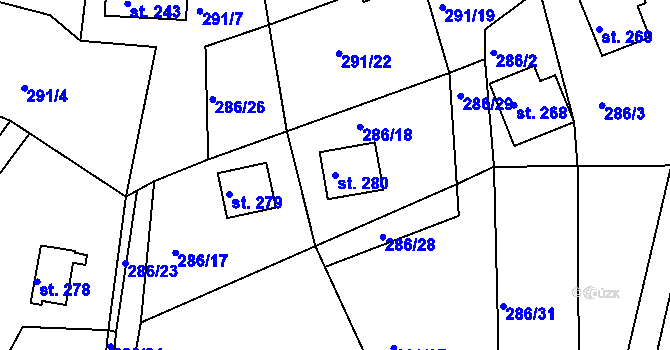 Parcela st. 280 v KÚ Kalivody, Katastrální mapa