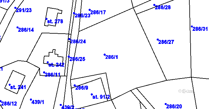 Parcela st. 286/1 v KÚ Kalivody, Katastrální mapa