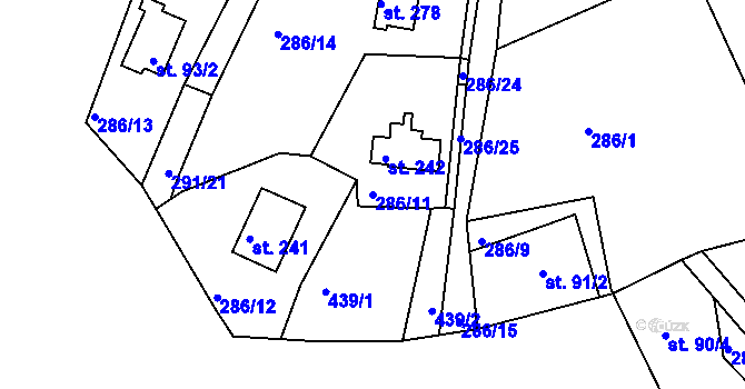 Parcela st. 286/11 v KÚ Kalivody, Katastrální mapa