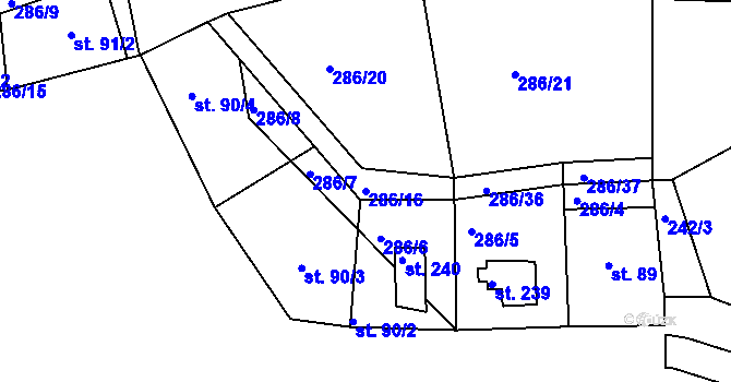 Parcela st. 286/16 v KÚ Kalivody, Katastrální mapa