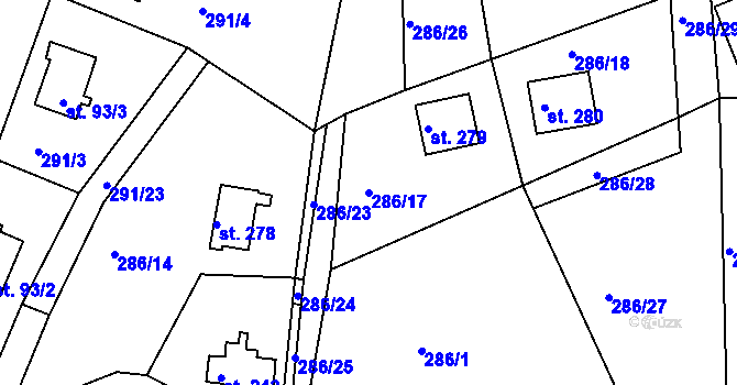 Parcela st. 286/17 v KÚ Kalivody, Katastrální mapa