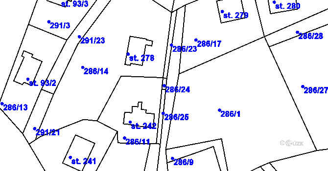 Parcela st. 286/24 v KÚ Kalivody, Katastrální mapa