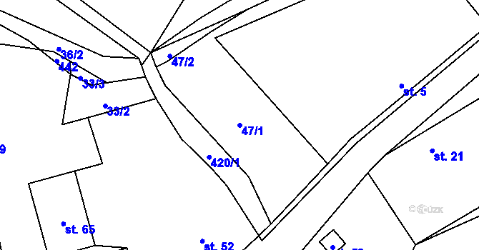Parcela st. 47/1 v KÚ Kalivody, Katastrální mapa