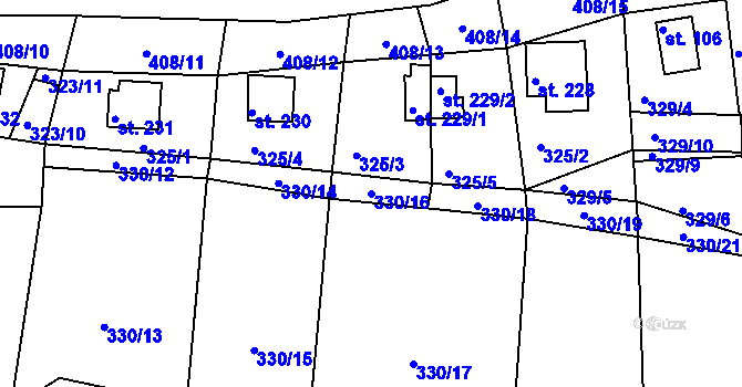 Parcela st. 330/16 v KÚ Kalivody, Katastrální mapa