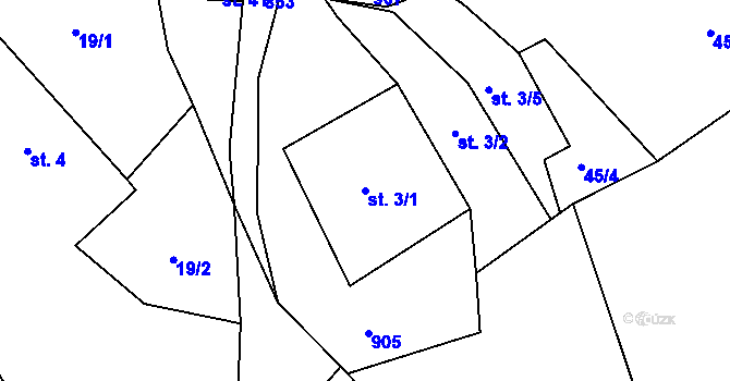 Parcela st. 3/1 v KÚ Kalovice, Katastrální mapa