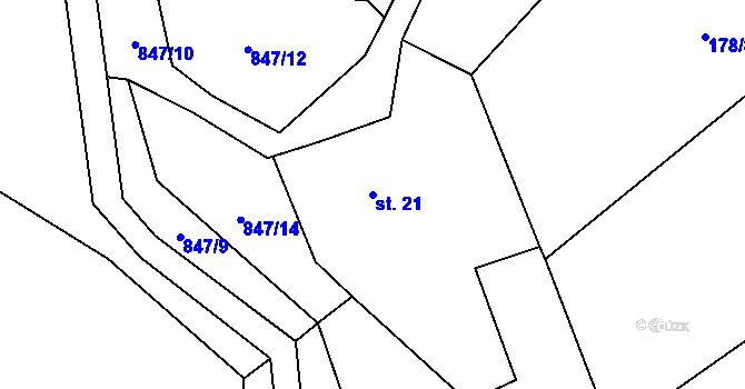 Parcela st. 21 v KÚ Kalovice, Katastrální mapa