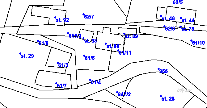 Parcela st. 61/2 v KÚ Kalovice, Katastrální mapa