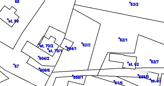 Parcela st. 62/2 v KÚ Kalovice, Katastrální mapa