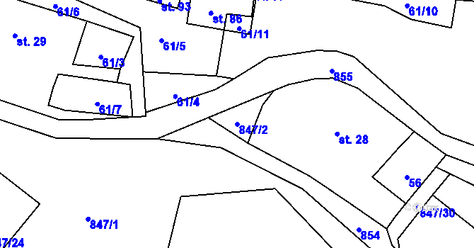 Parcela st. 847/2 v KÚ Kalovice, Katastrální mapa