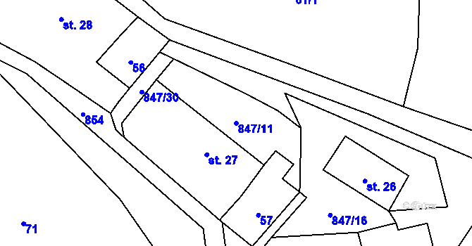Parcela st. 847/11 v KÚ Kalovice, Katastrální mapa