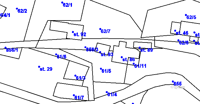 Parcela st. 93 v KÚ Kalovice, Katastrální mapa