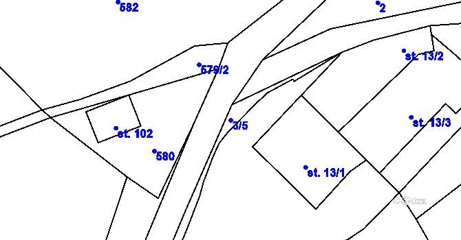 Parcela st. 3/5 v KÚ Rašovice u Kalovic, Katastrální mapa