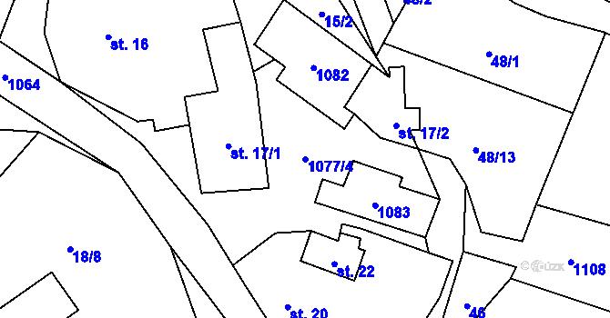 Parcela st. 1077/4 v KÚ Rašovice u Kalovic, Katastrální mapa