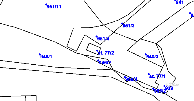 Parcela st. 77/2 v KÚ Rašovice u Kalovic, Katastrální mapa