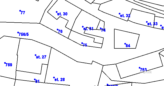 Parcela st. 75 v KÚ Robeč, Katastrální mapa