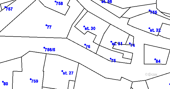 Parcela st. 76 v KÚ Robeč, Katastrální mapa