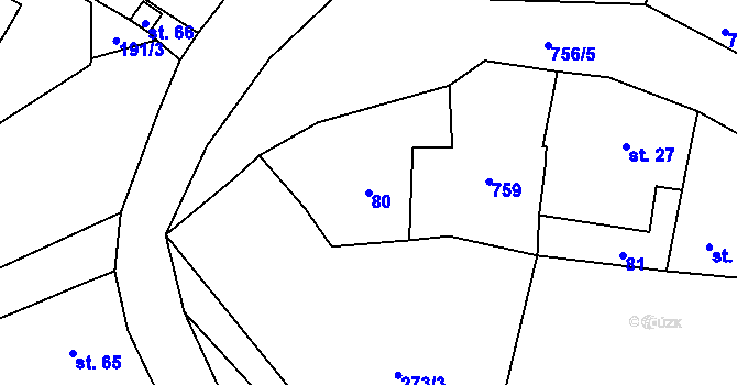 Parcela st. 80 v KÚ Robeč, Katastrální mapa