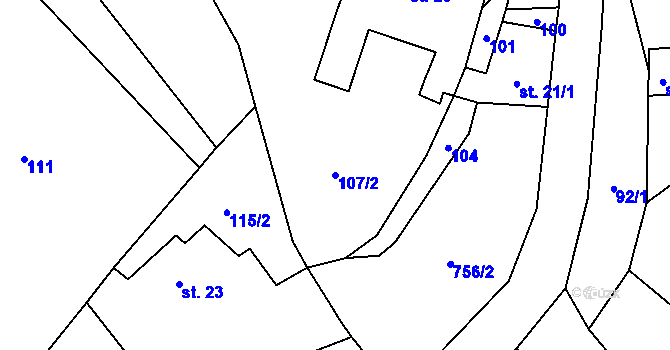 Parcela st. 107/2 v KÚ Robeč, Katastrální mapa