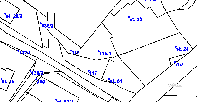 Parcela st. 115/1 v KÚ Robeč, Katastrální mapa