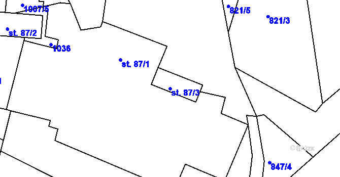 Parcela st. 87/3 v KÚ Kalubice, Katastrální mapa