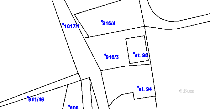Parcela st. 916/3 v KÚ Kalubice, Katastrální mapa