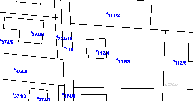 Parcela st. 112/4 v KÚ Kaly, Katastrální mapa