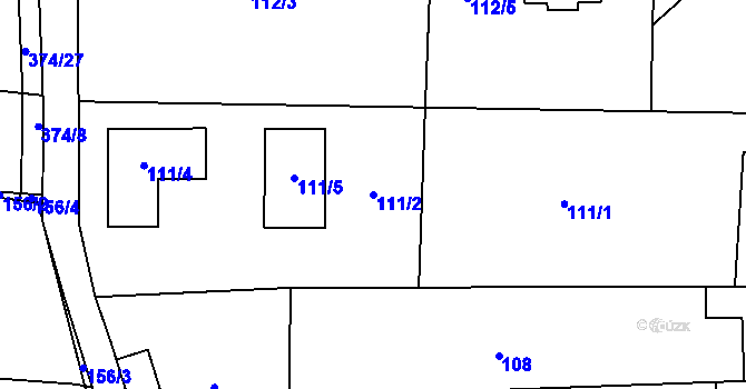 Parcela st. 111/2 v KÚ Kaly, Katastrální mapa