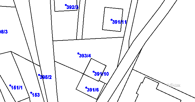 Parcela st. 391/4 v KÚ Kaly, Katastrální mapa