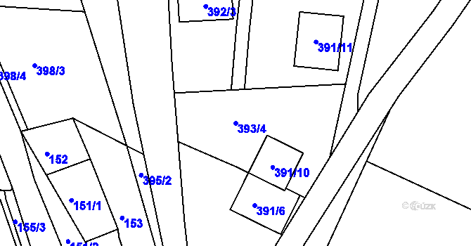 Parcela st. 393/4 v KÚ Kaly, Katastrální mapa