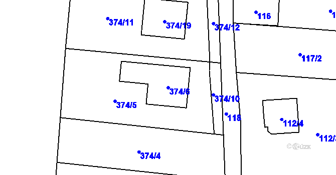 Parcela st. 374/6 v KÚ Kaly, Katastrální mapa