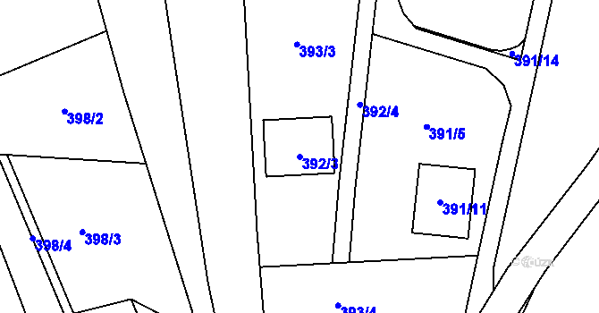 Parcela st. 392/3 v KÚ Kaly, Katastrální mapa